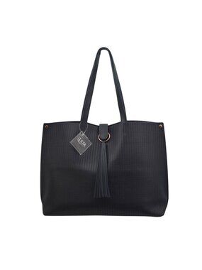 Ulta Beauty Navy Blue Woven Tote Bag Tassel Accent Snap Closure Summer Travel